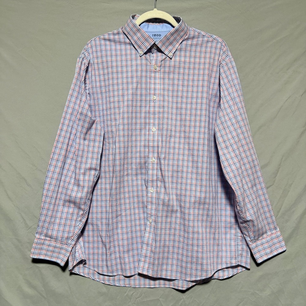 Izod Advantage Shirt Mens Size XL Slim Fit Plaid Long Sleeve Button Up‎